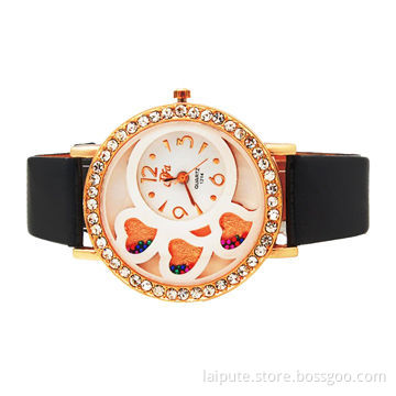 Laipute Round Dial Analog Watch with Crystals and Beads Decoration (Black)